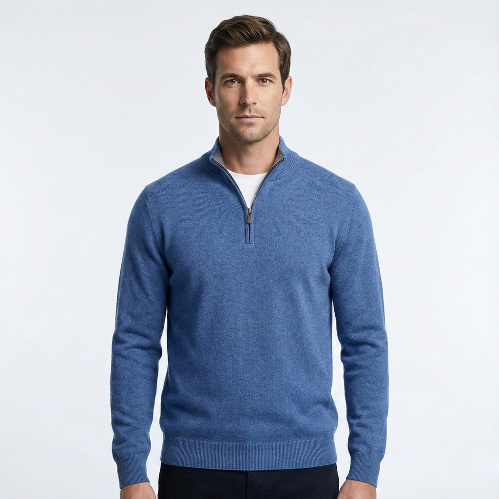 Men's long-sleeve quarter-zip jumper with a mock neck