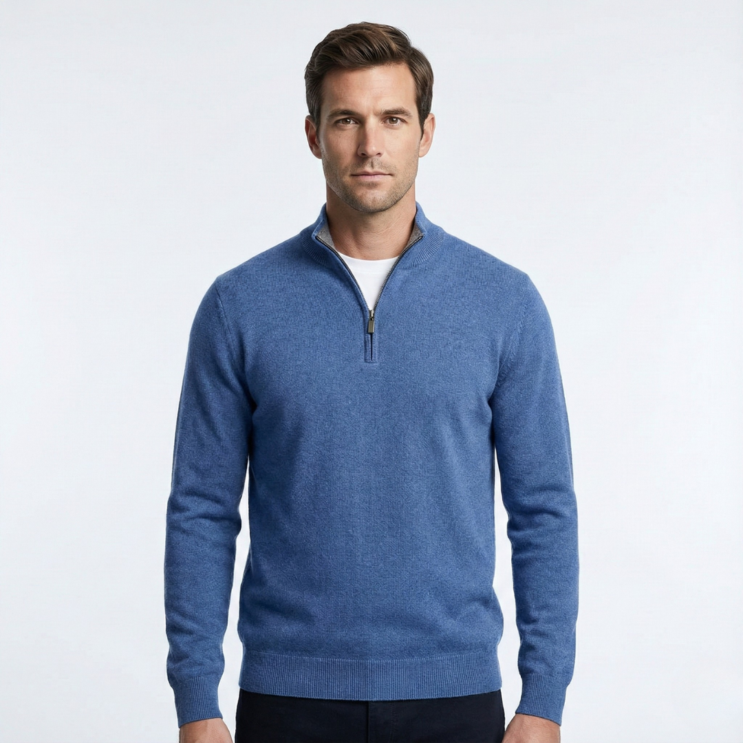 Men's long-sleeve quarter-zip jumper with a mock neck