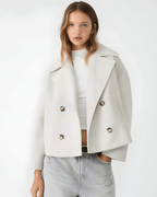 Women's short double-breasted trench coat with wide lapels