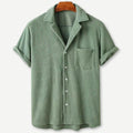 Men's short-sleeve knitted waffle shirt with notched collar and chest pocket