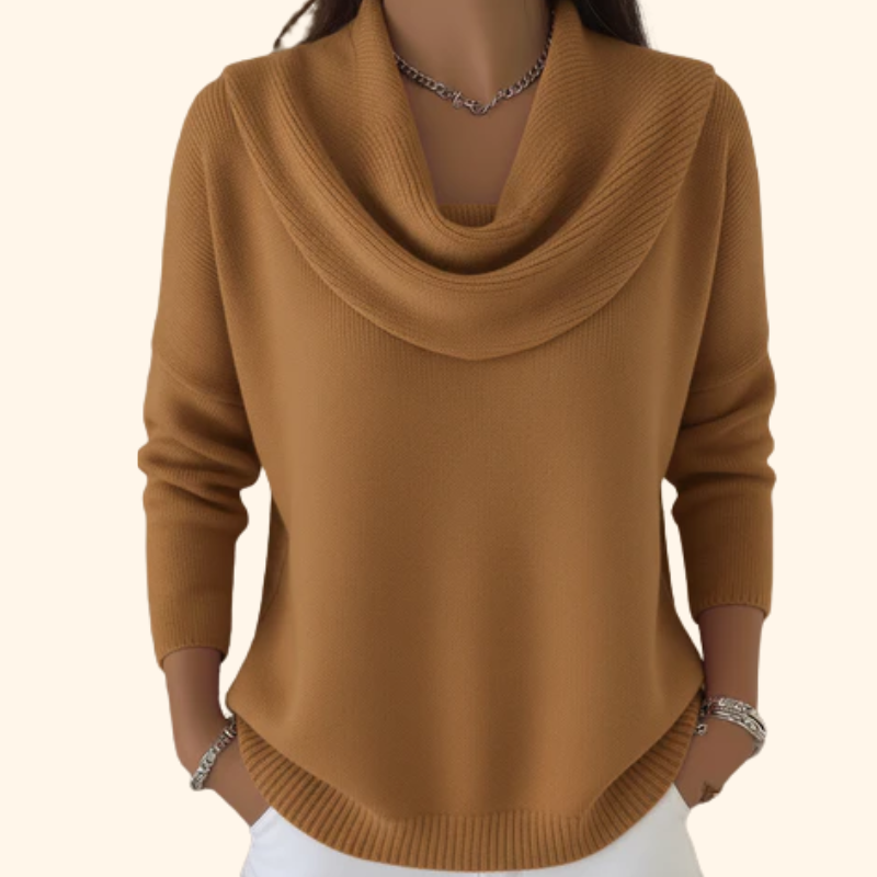 Women's cowl neck sweater with long sleeves and ribbed hem