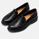 Men's penny loafers with rounded toes, stitched trim and low heels