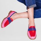 Women's color-block slip-on loafers with rounded toes and flat soles