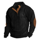 Men's ribbed quarter-button sweatshirt with stand collar and elbow patches