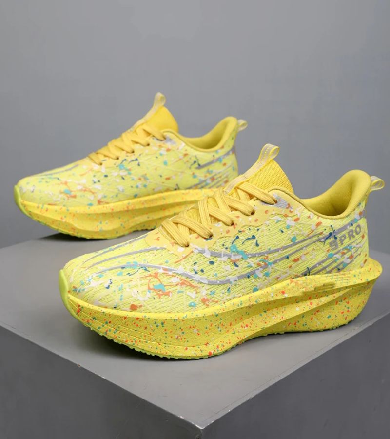 Women's abstract paint splatter platform lace-up sneakers