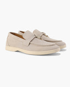 Women's slip-on loafers with moc toe stitching and metal horsebit detail
