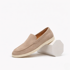 Men's slip-on loafers with moc toe detailing and flat sole