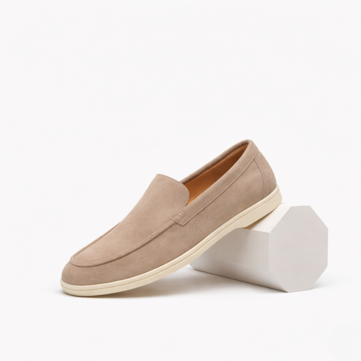Men's slip-on loafers with moc toe detailing and flat sole