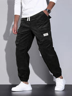 Men's corduroy cargo trousers with drawstring waist and cuffed hems