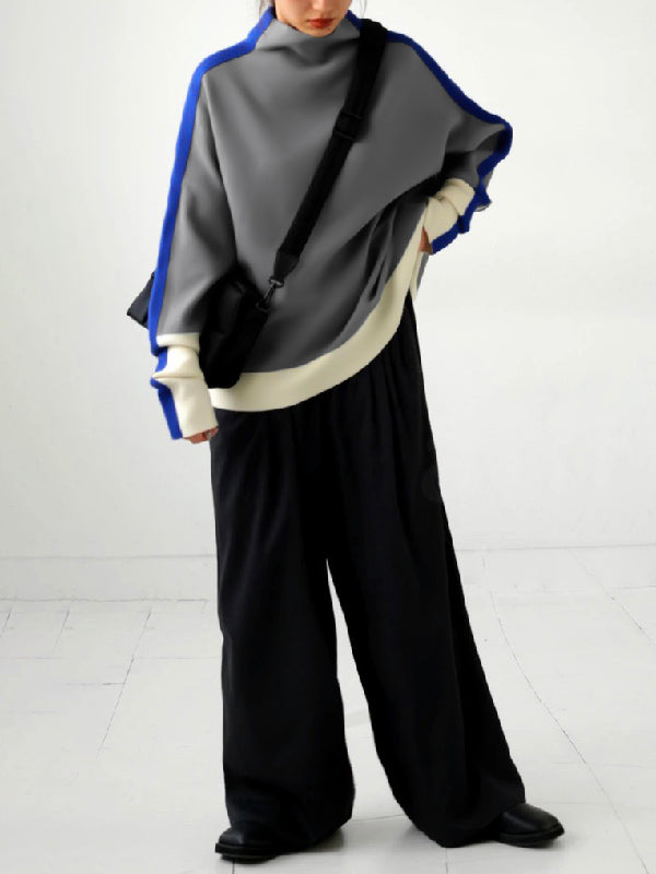 Women's colour-block high neck sweatshirt with long sleeves and contrast panels