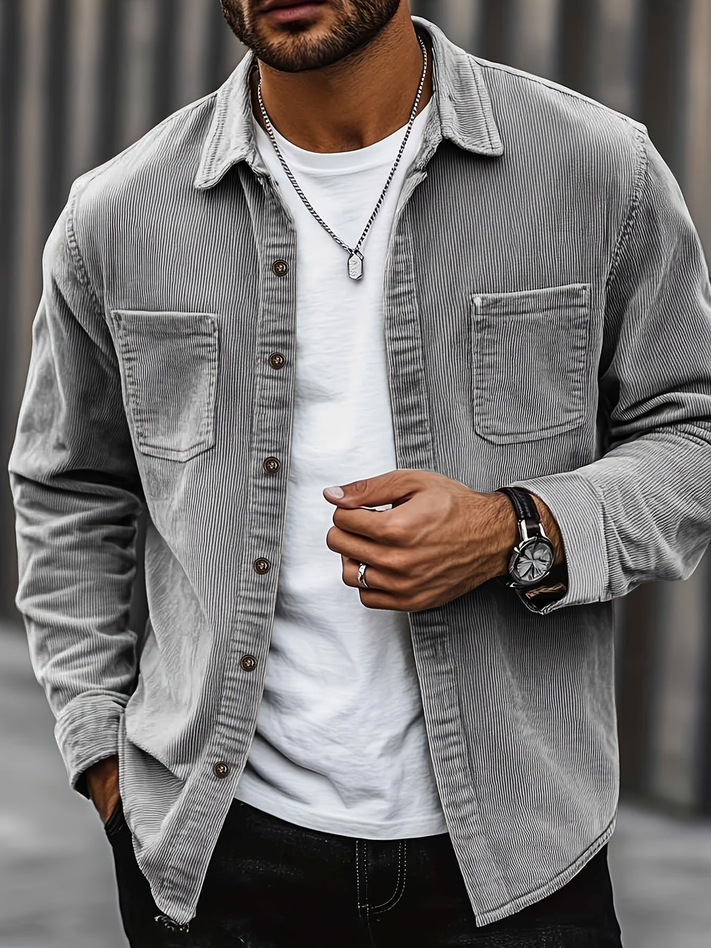Men's corduroy overshirt jacket with two chest pockets