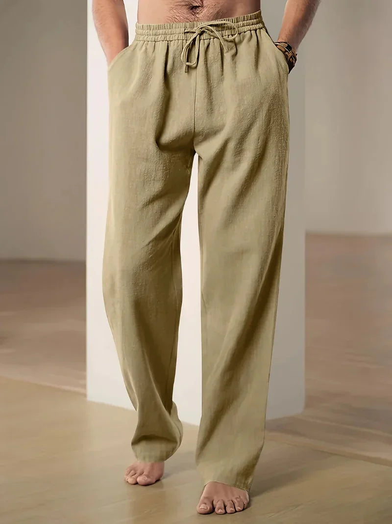 Men's casual trousers with elastic waist and front drawstring