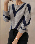 Women's geometric pattern crew neck sweater with long sleeves