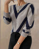 Women's geometric pattern crew neck sweater with long sleeves