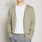 Men's slim fit V-neck button cardigan with long sleeves and ribbed trims