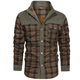 Men's checked jacket with stand collar, long sleeves and button front