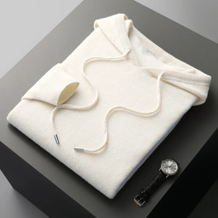 Men's plain hooded sweater with drawstrings and ribbed trims