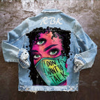 Denim jacket with colourful graphic back print