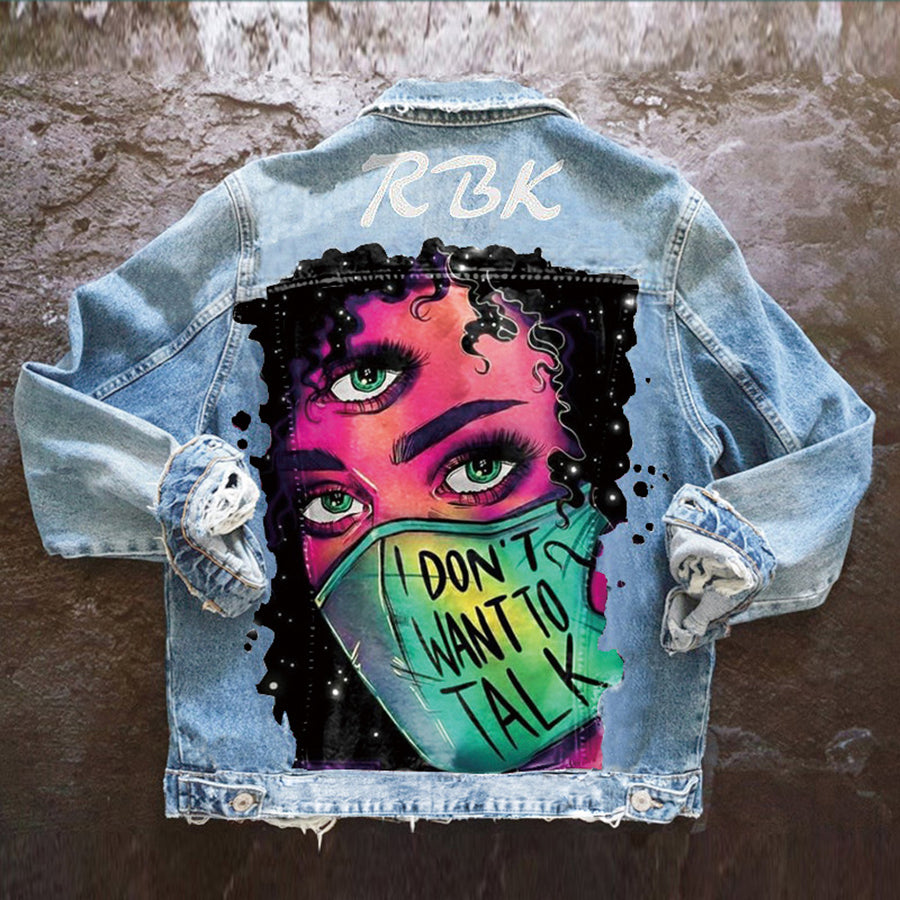 Denim jacket with colourful graphic back print