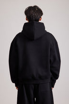 Men's black pullover hoodie with hood and front pouch pocket