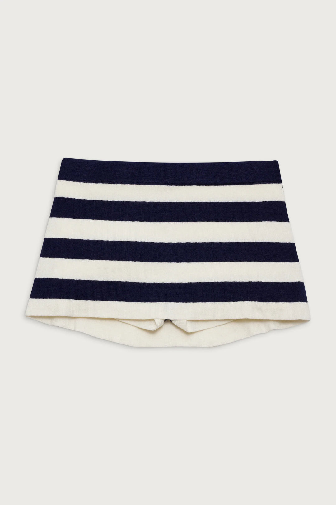 Women's blue and white striped knit mini skort with high waistband