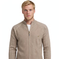 Men's textured zip-up cardigan with mock neck and long sleeves