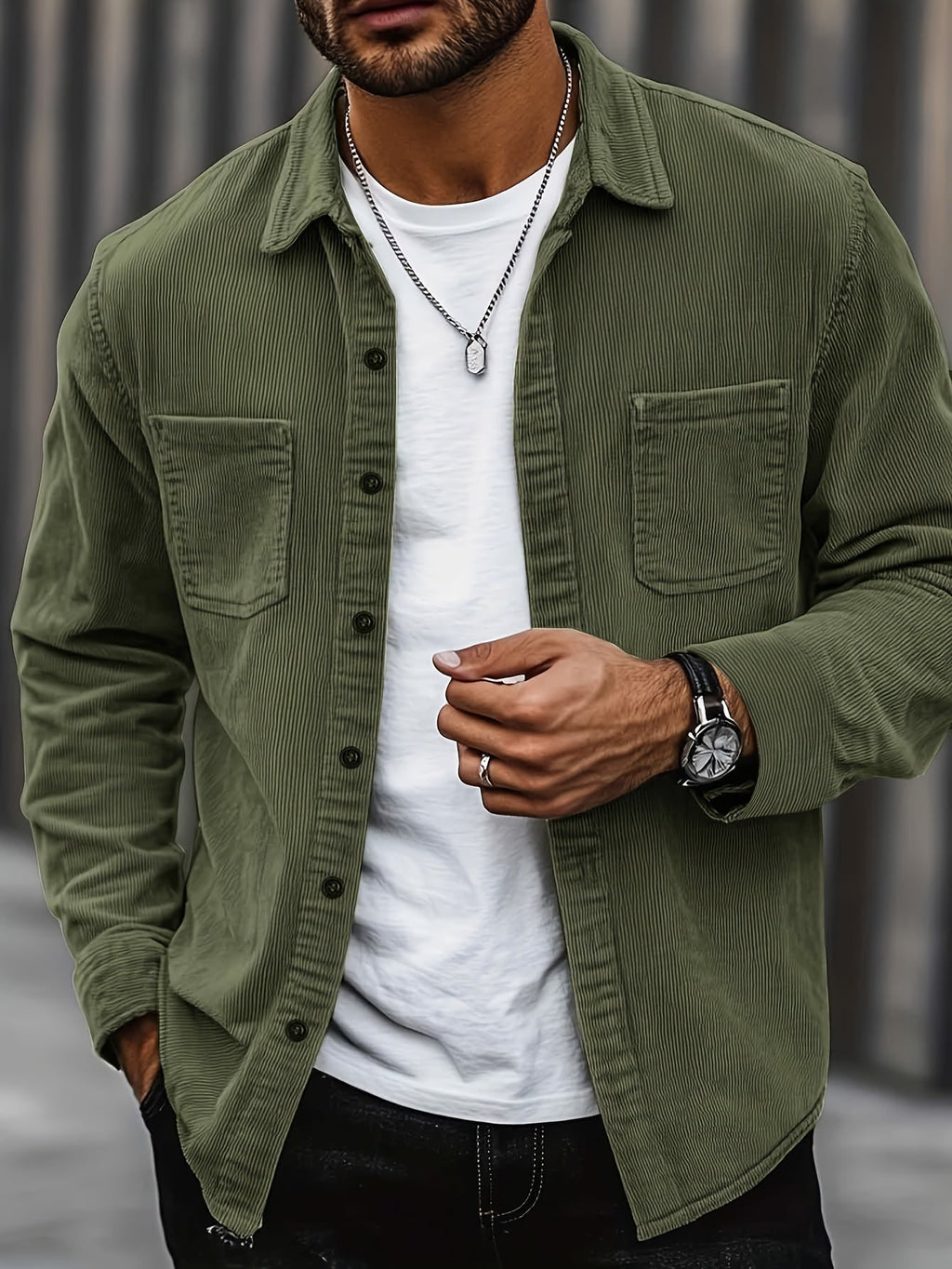 Men's corduroy overshirt jacket with two chest pockets