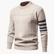 Men's cable knit crew neck jumper with patterned sleeves