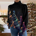 Women's festive turtleneck sweater with colourful Christmas trees and stars