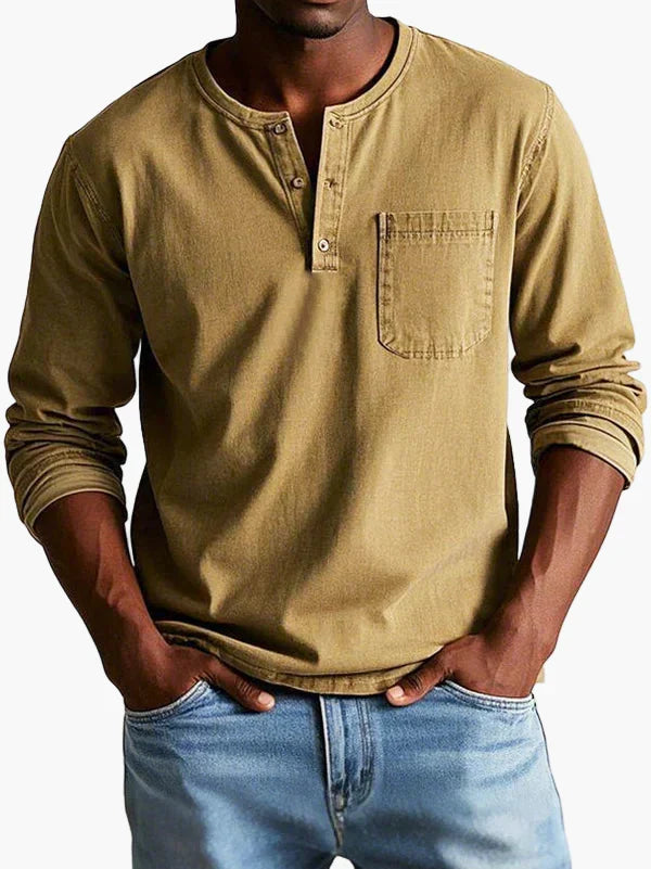Men's long sleeve Henley shirt with chest pocket