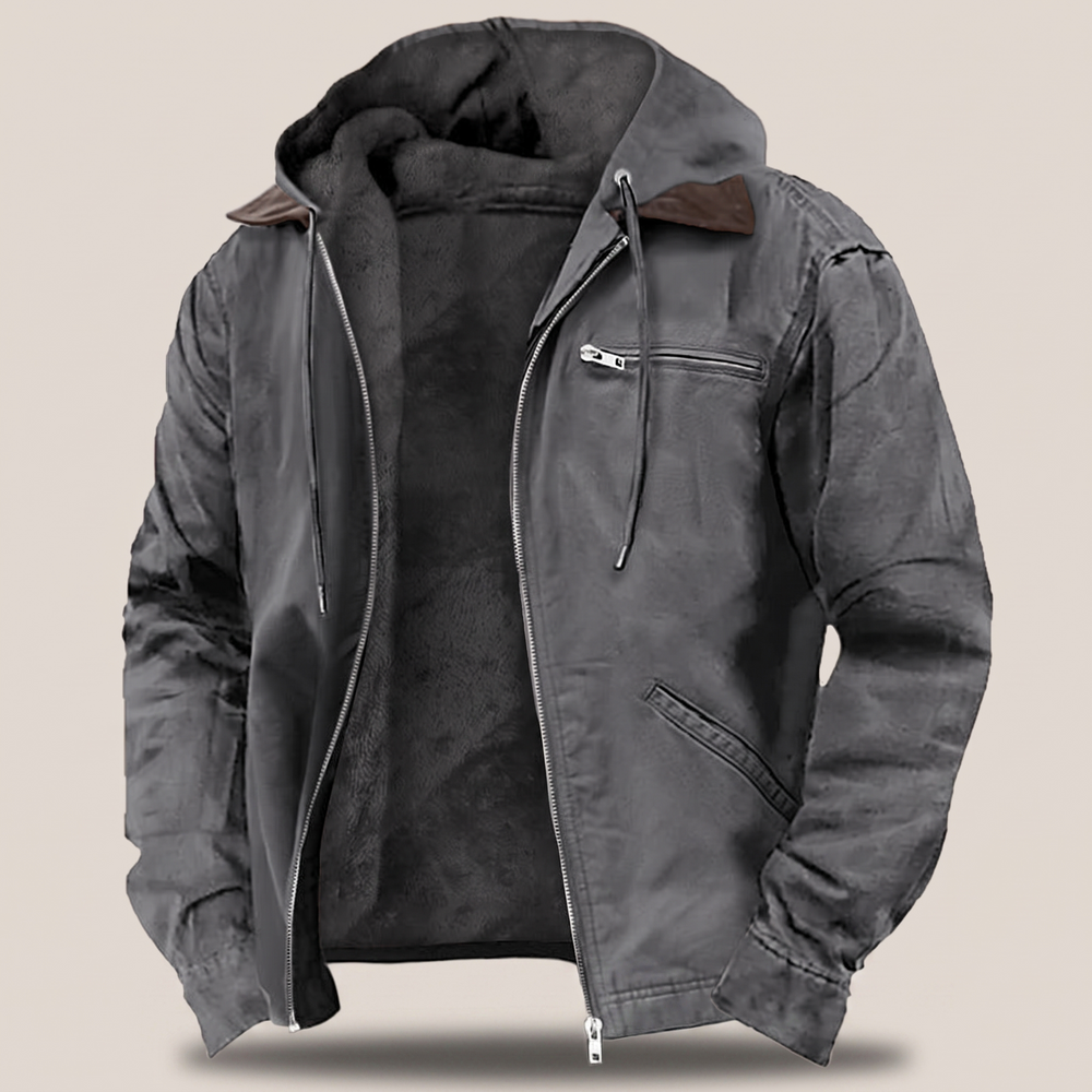 Men's Fleece-Lined Hooded Canvas Work Jacket