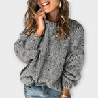 Women's textured crew neck jumper with long sleeves and ribbed trims