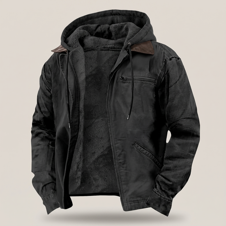 Men's Fleece-Lined Hooded Canvas Work Jacket