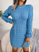 Women's cable knit sweater mini dress with crew neckline and long sleeves