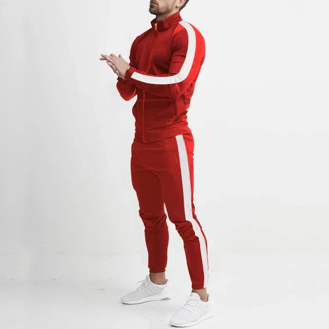 Men's striped tracksuit set with zip jacket and tapered trousers