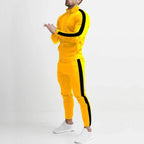 Men's striped tracksuit set with zip jacket and tapered trousers