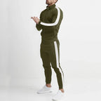 Men's striped tracksuit set with zip jacket and tapered trousers