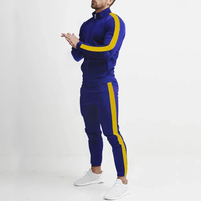 Men's striped tracksuit set with zip jacket and tapered trousers