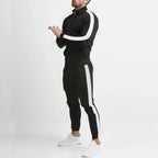 Men's striped tracksuit set with zip jacket and tapered trousers