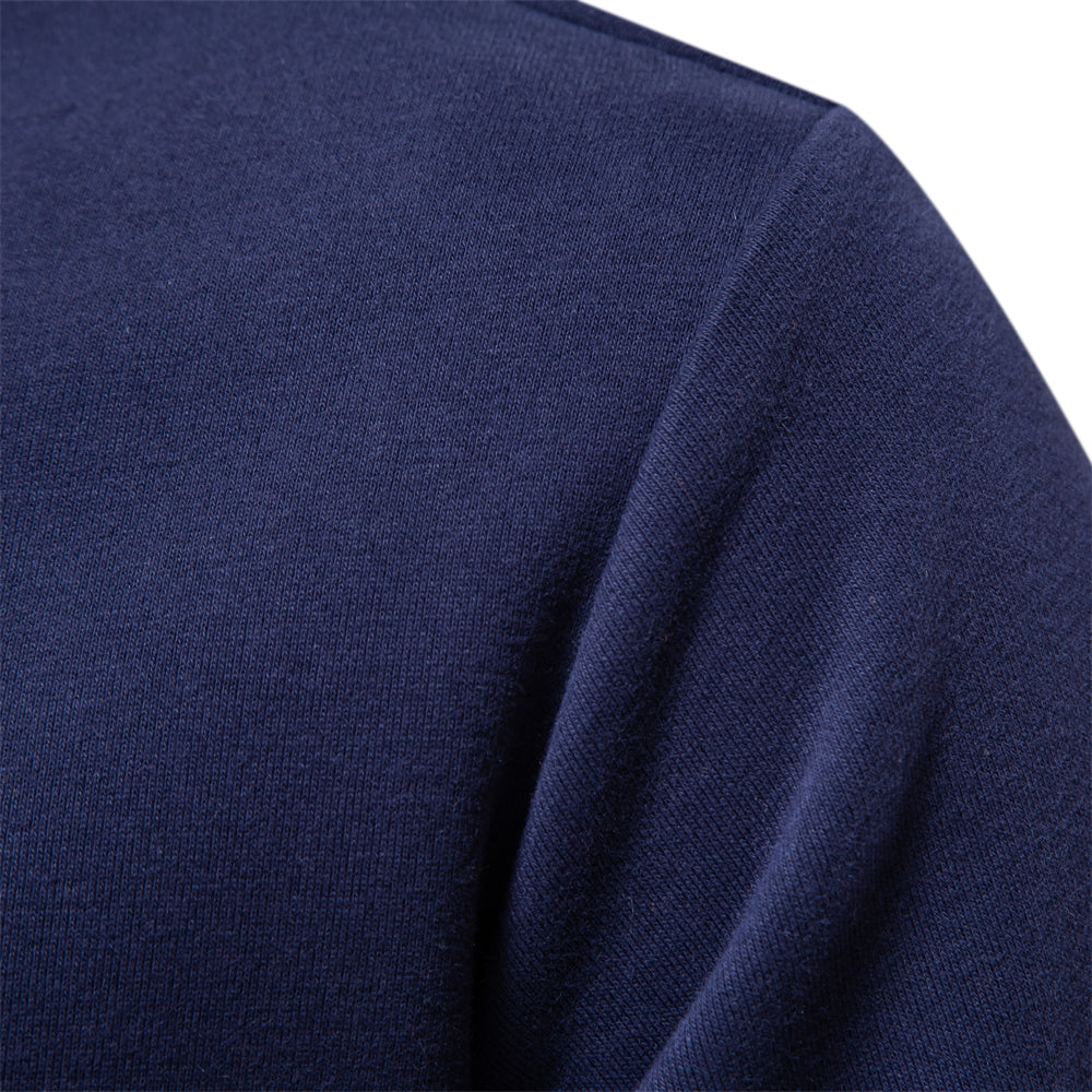 Men's textured quarter-zip jumper with mock neck and sleeve stripes