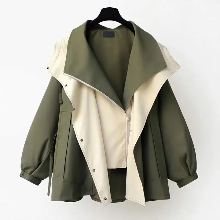 Women's reversible colour block jacket with long sleeves, open collar and zip front