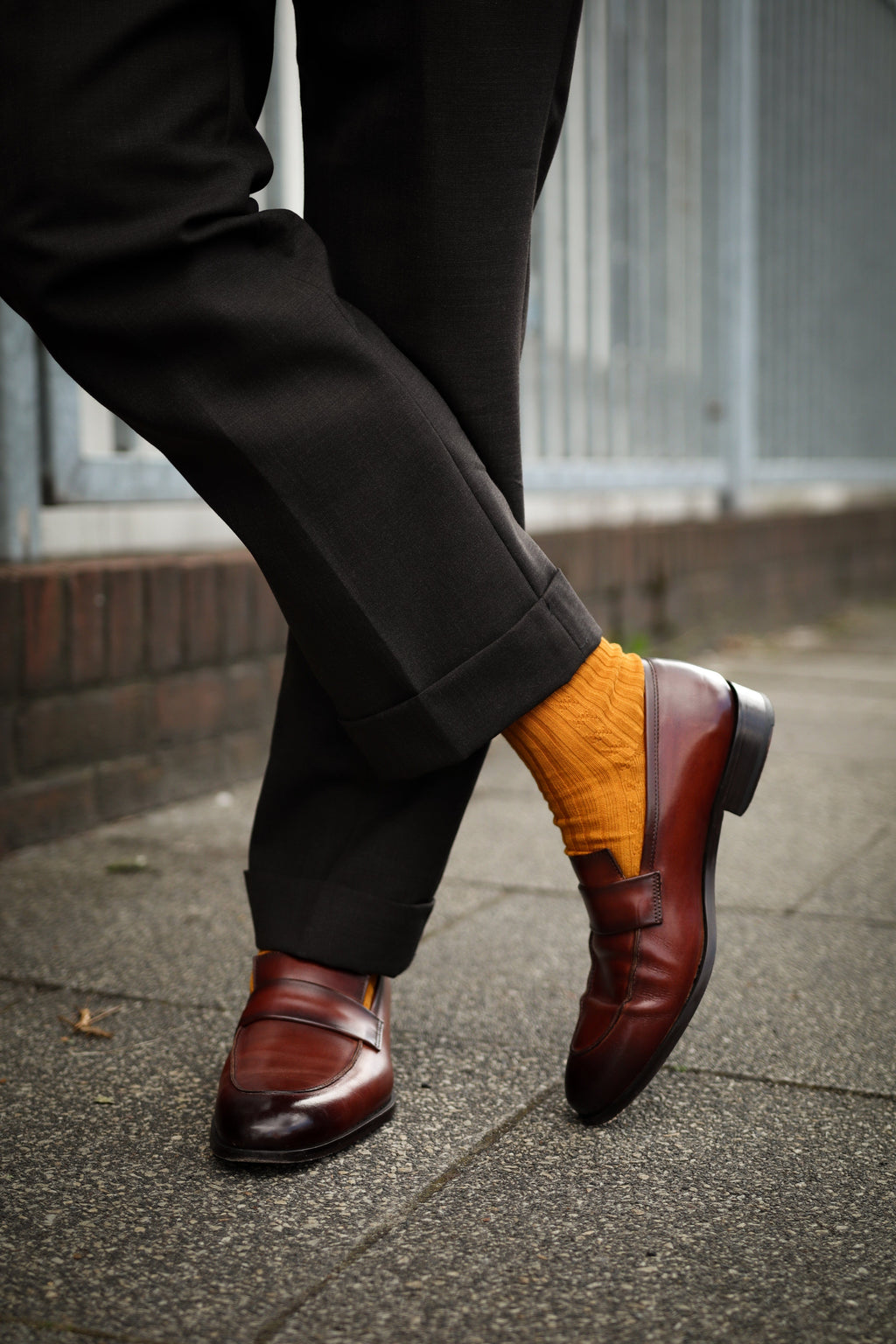 Men's brown square toe keeper loafers with low block heel