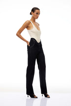 Women's U-neck bodysuit with black straight leg jeans set