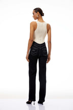 Women's U-neck bodysuit with black straight leg jeans set