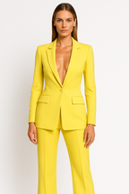 Women's two-piece suit with notched blazer and matching straight trousers