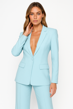 Women's two-piece suit with notched blazer and matching straight trousers