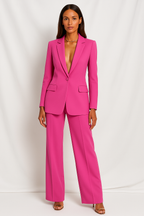 Women's two-piece suit with notched blazer and matching straight trousers