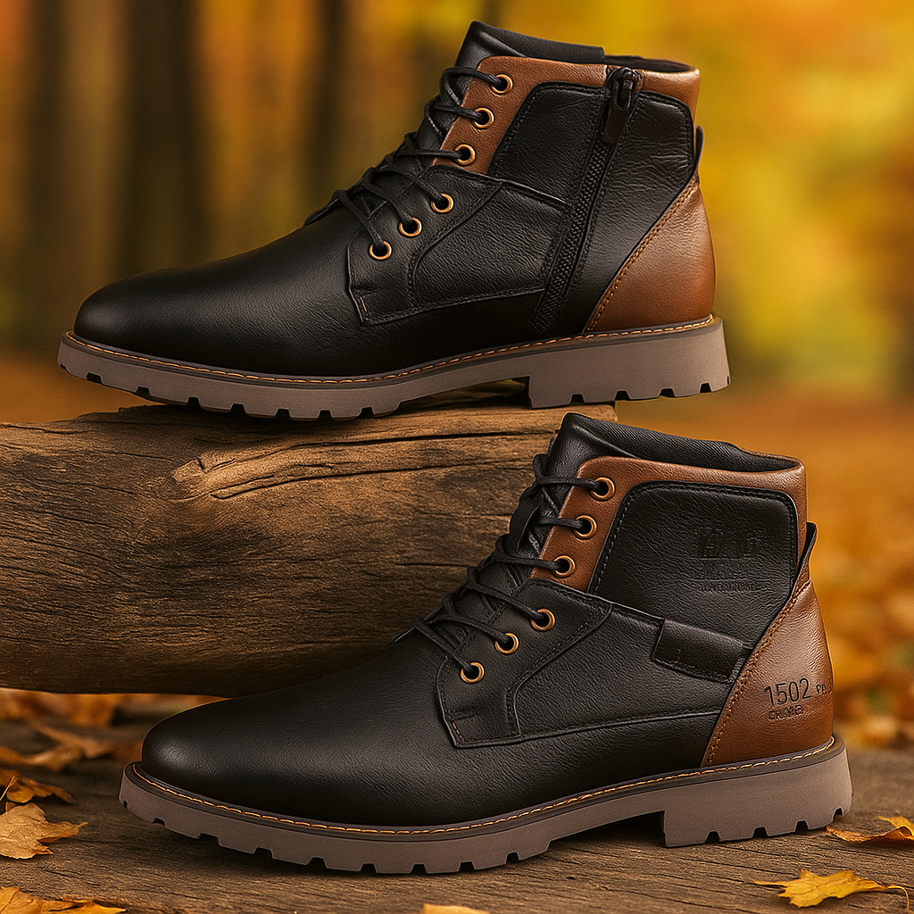 Men's urban ankle boots with laces, side zips and chunky tread soles