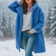 Women's long hooded button-front coat with folded cuffs