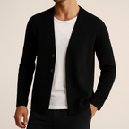 Men's plain knit cardigan with open front and buttons